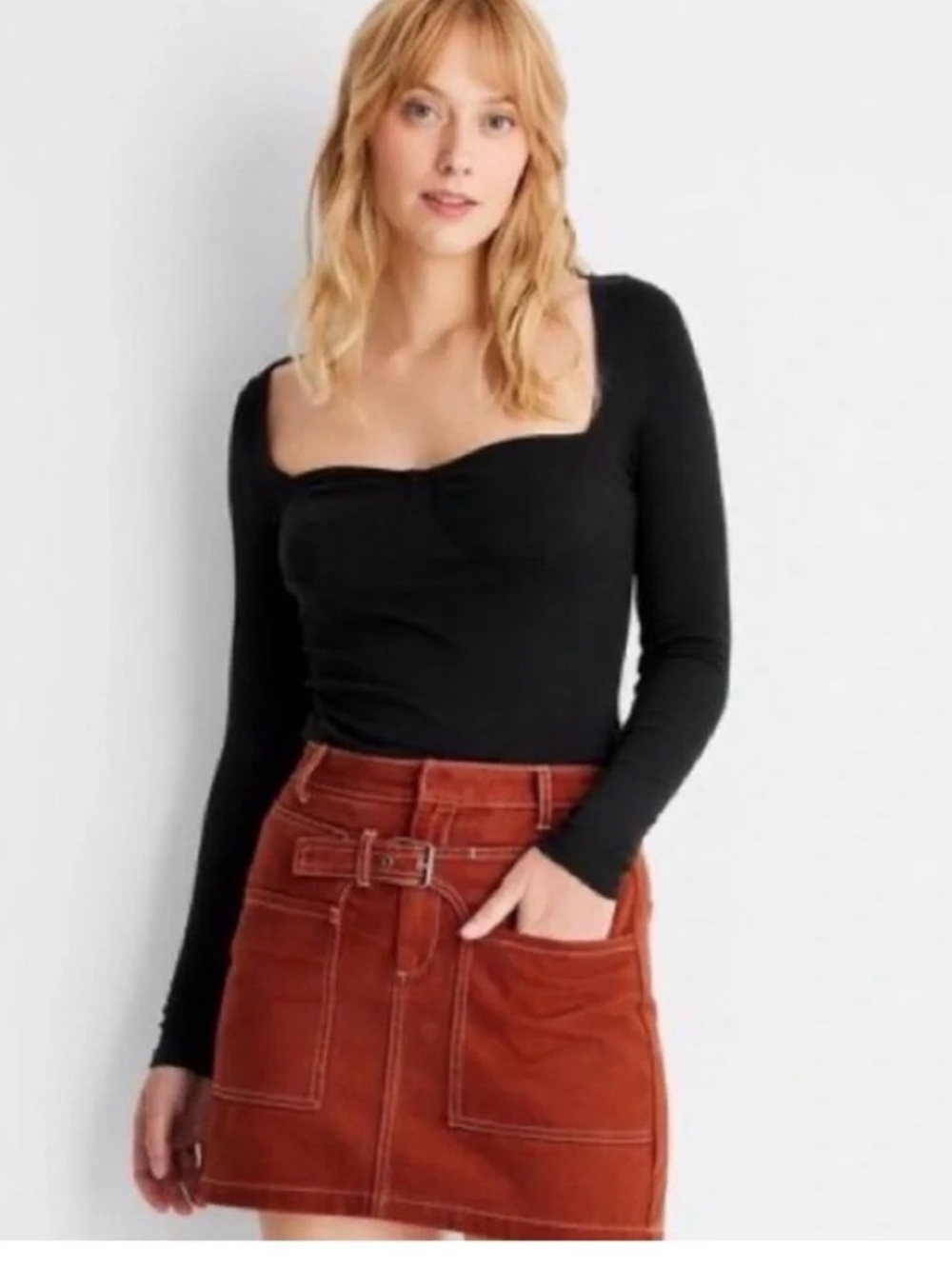 Future Collective Reese Blutstein Rust Belted 100% Overdyed Cotton Skirt